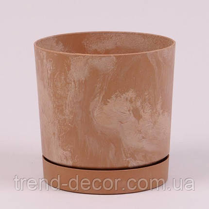 Горщик пластмасовий з підставкою TUBO P BETON EFFECT теракотовий 34см., фото 1