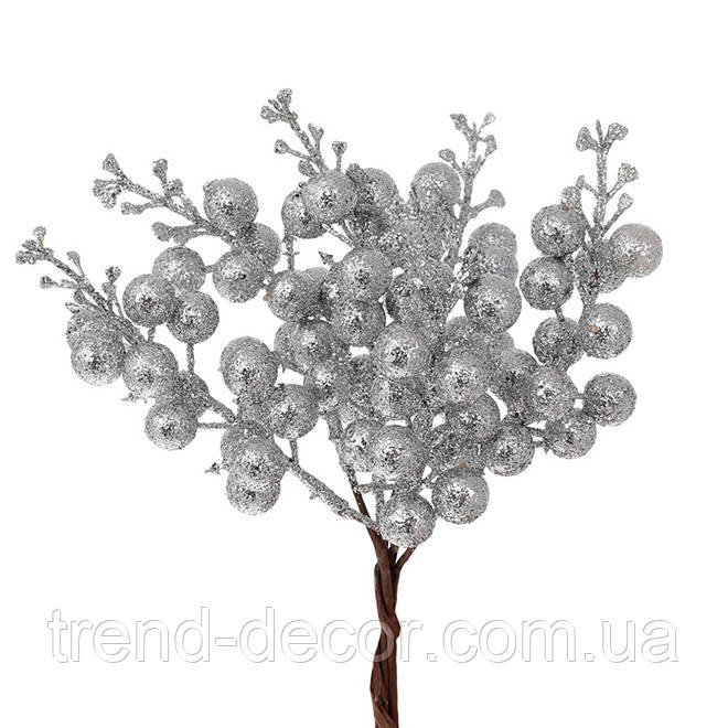 Декоративний пучок (6 гілочок) зі срібними ягодами 19 см. 13756