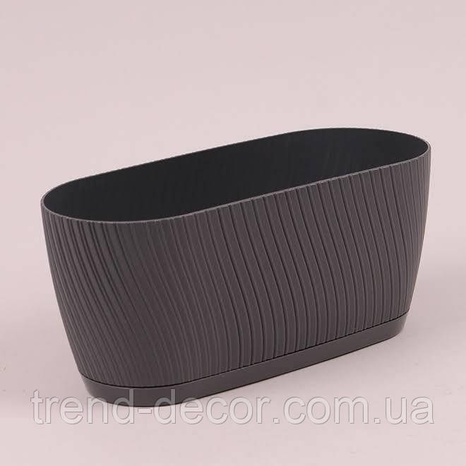 Горщик пластмасовий овальний з підставкою Mika антрацитовий 27см.
