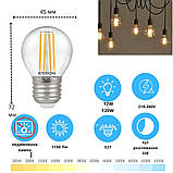 Світлодіодна LED лампа 12W E27 G45 3000K ETRON 1-EFP-1145 Filament, фото 2
