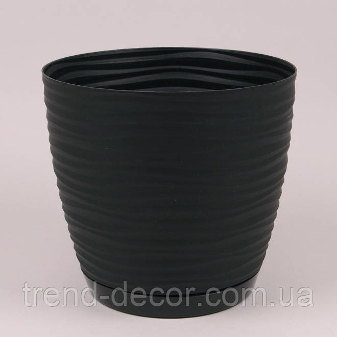 Горщик пластмасовий із підставкою Sahara Petit круглий чорний 17 см.