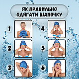 Шапка для плавання для басейну чоловіча жіноча, шапочка резинова силіконова з вухами Hechpro біла (HP268), фото 3