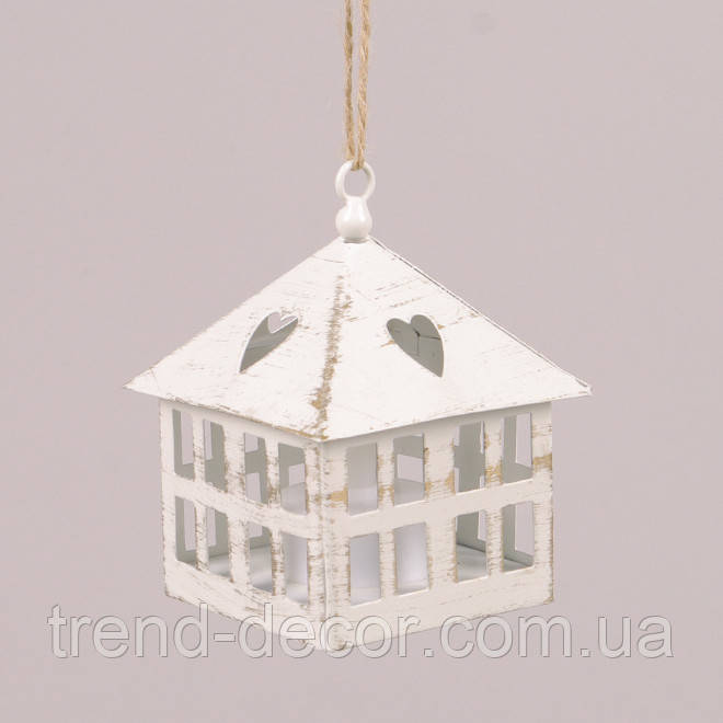 Ліхтарик металевий підвісний зі свічкою LED біло-золотий 45578