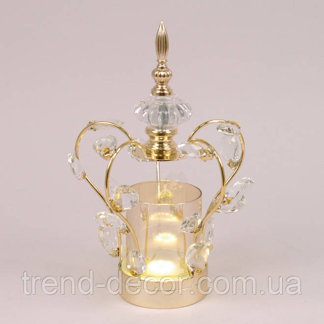 Підсвічник металевий золотий Корона з LED-підсвіткою 29 см. 45531