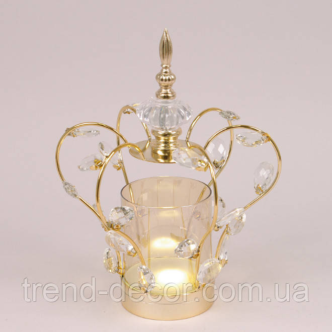 Підсвічник металевий золотий Корона з LED-підсвіткою 31 см. 45526