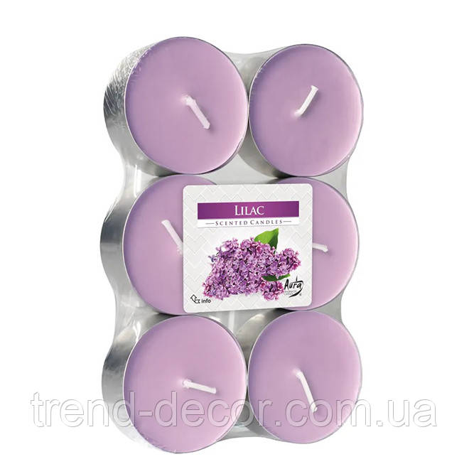 Свiчка чайна таблетка ароматична Bispol Бузок D-5.7 см. 6 шт. 27715