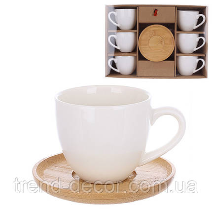 Набір фарфорових чашок Coffee з бамбуковими блюдцями 100 мл. (6 шт.) 33475, фото 1