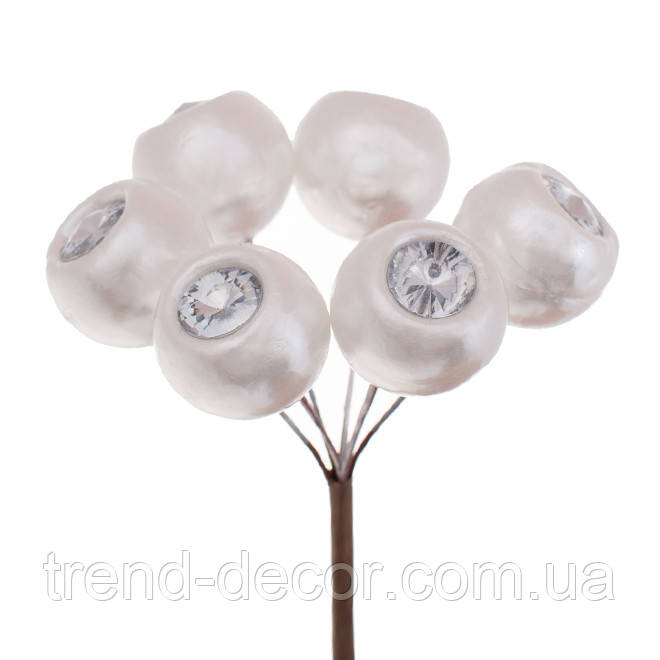 Пучок декоративних перламутрових кульок зі стразами 13595
