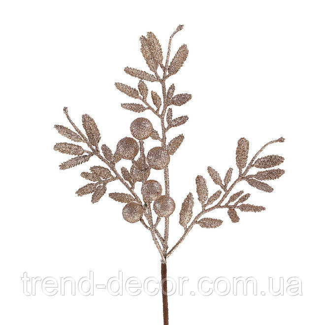 Гілочка новорічна з ягідками шампань 36 см. 13627