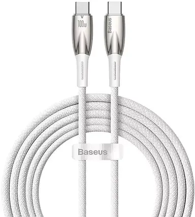 Кабель Baseus Glimmer Series Fast Charging Cable Type-C to Type-C 100W 2m CADH000802 White, фото 1