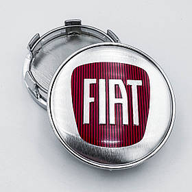Ковпачки (заглушки) на литі диски FIAT (Фіат) 60 мм Червоний лого Хром+