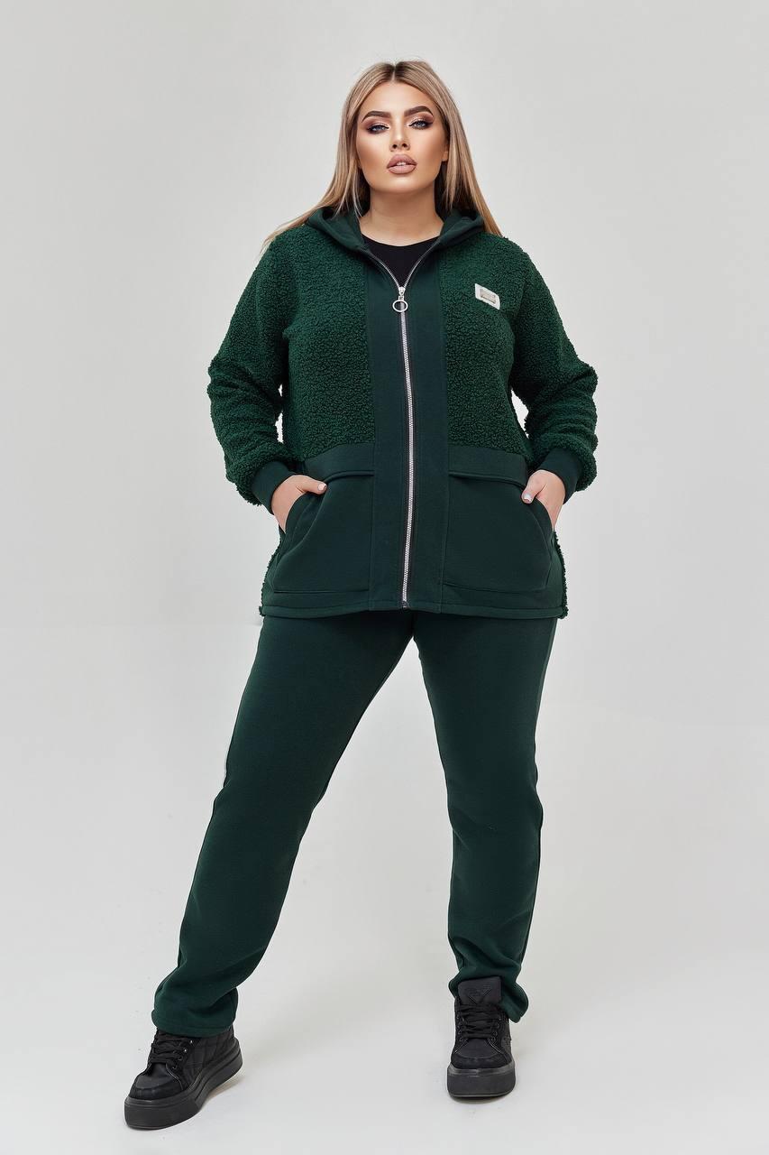 Костюм жіночий теплий з тринитки на флісі з хутром Тедді (Батал), фото 1