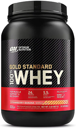 Optimum Nutrition 100% Whey Gold Standard USA  909 g Strawberry Banana, фото 1