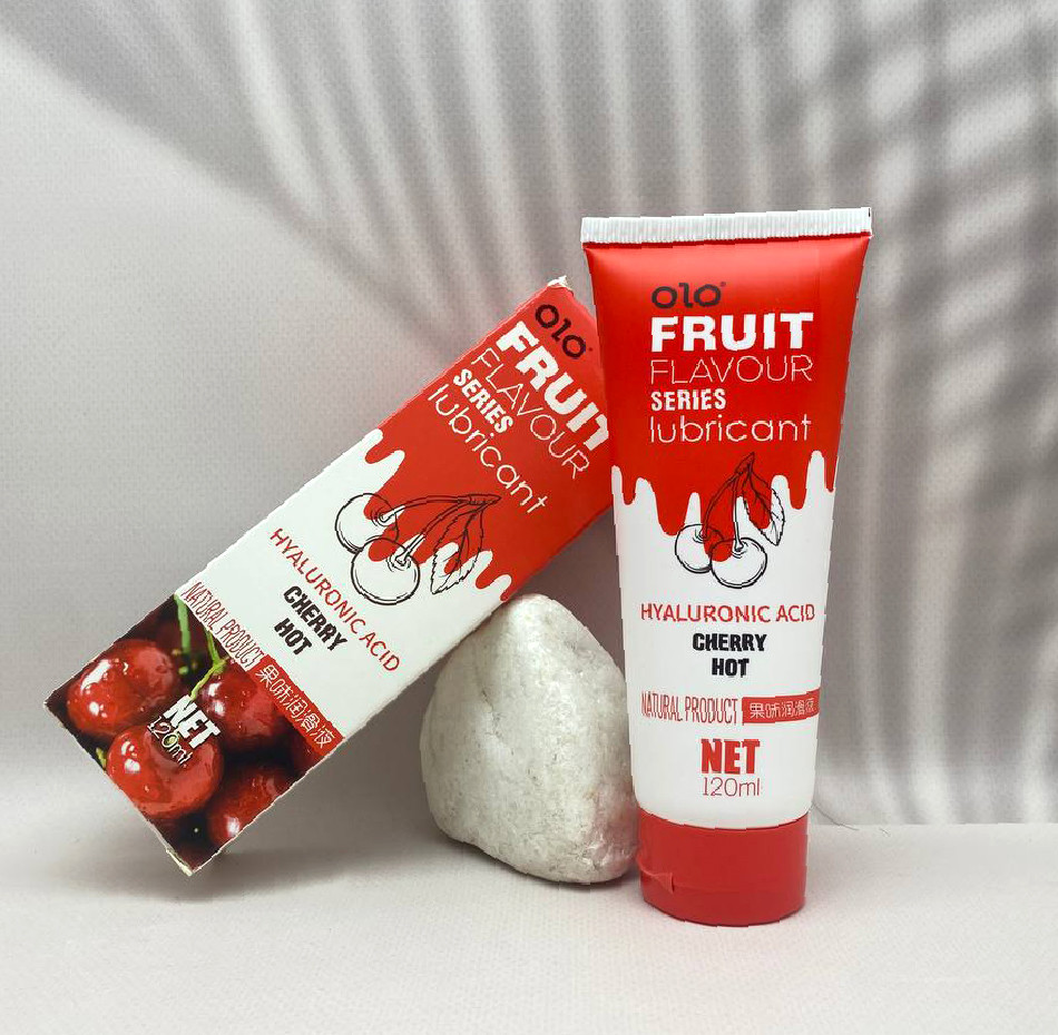 Лубрикант на водній основі зі смаком вишні OLO з гіалуроновою кислотою. Їстівна змазка 120 мл, фото 1