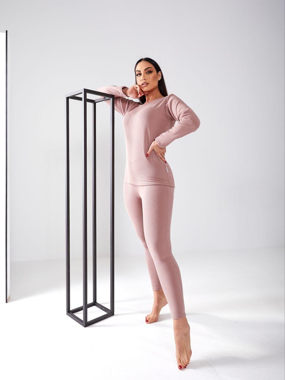 Термобілизна жіноча комплект (кофта та штани) рубчик з начосом розмір 48-50,52-54,56-58 (407жерд), фото 1