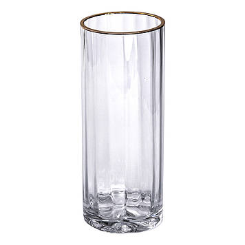 Декоративна ваза для квітів із прозорого скла із золотою окантовкою 25 см HP-1707