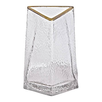 Скляна ваза для квітів, декоративний трикутник із золотою облямівкою, 16 см HP-1709