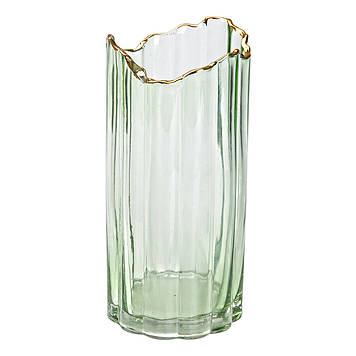 Декоративна ваза із зеленого скла із золотим обідком 24,5 см HP-1715