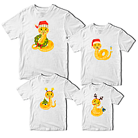 Футболки білі Фемілі Лук Family Look для всієї родини з новорічним принтом «Сім'я змій. Змійки. Змії» Push IT