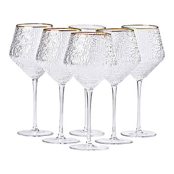 Набір фактурних келихів, 600 мл з тонкою ніжкою, комплект з 6, для вина HP-16-3