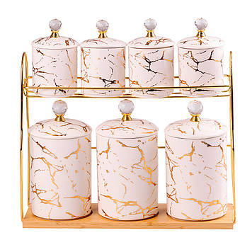 Набір для сипучих продуктів на металевій підставці 7 предметів по 300 мл і 700 мл HP-1215