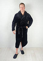 Чоловічий халат махровий теплий, довгий чорний 52-56 р.
