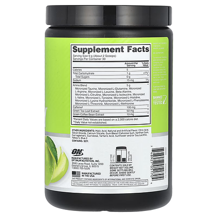 Amino Energy Optimum Nutrition 270 g Green Apple, фото 2