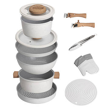 Набір алюмінієвого посуду MGC з антипригарним покриттям 11 предметів білий HP-4-405