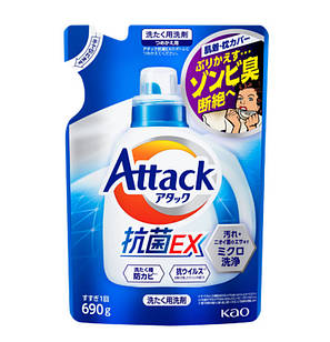KAO Attack EX Гель для прання з потрійною силою, аромат свіжості, Refill 690 г