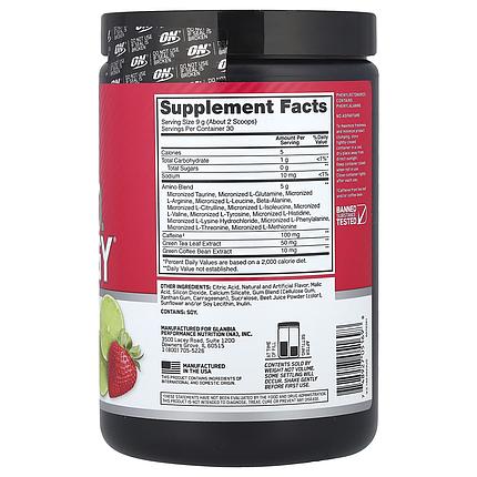 Amino Energy Optimum Nutrition 270 g Strawsberry-Lime, фото 2