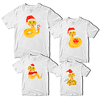 Футболки білі Фемілі Лук Family Look для всієї родини з новорічним принтом «Сім'я змій. Змійки. Змії» Push IT