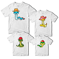 Футболки білі Фемілі Лук Family Look для всієї родини з новорічним принтом «Сім'я змій. Змійки. Змії в капелюхах» Push IT