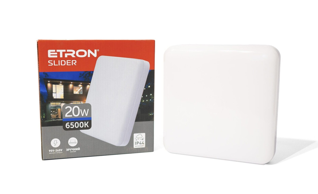 LED світильник накладний ETRON Slider 1-EIP-973 20W 95-265V 6500К IP44 квадратний, фото 1