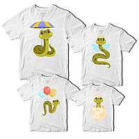 Футболки білі Фемілі Лук Family Look для всієї родини з новорічним принтом «Сім'я змій. Змійки. Сім'я змій» Push IT