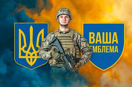 Прапор з фото воїна з гербом України та емблемою бригади, фото 1