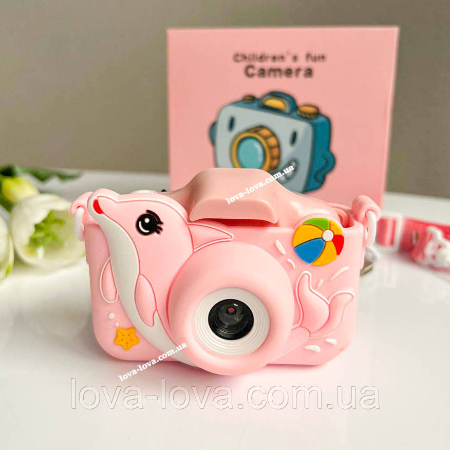 Дитячий цифровий фотоапарат на дві камери Children's fun Camera у чохлі у формі дельфіна Pink
