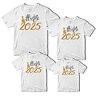 Футболки білі Фемілі Лук Family Look для всієї родини з новорічним принтом «Hello 2025» Push IT