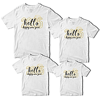 Футболки білі Фемілі Лук Family Look для всієї родини з новорічним принтом «Hello 2025 Happy new year» Push IT