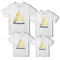 Футболки білі Фемілі Лук Family Look для всієї родини з новорічним принтом «Золота Ялинка 2025» Push IT