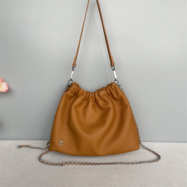 Шкіряна сумка мішок дві ручки в комплекті С72-КТ-4336 Коричнева, фото 1