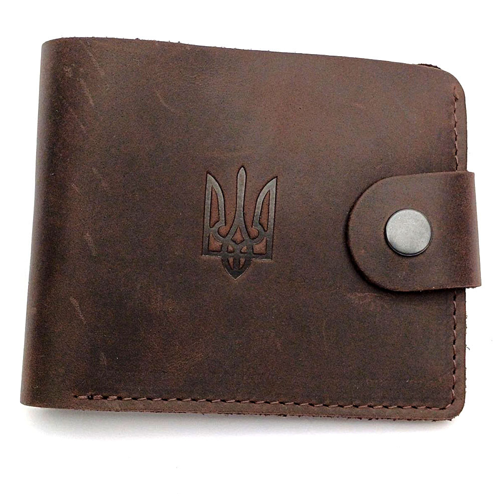 Шкіряний гаманець з гравіюванням, чоловічий, Коричневий / Чоловічий гаманець з натуральної шкіри