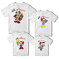 Футболки білі Фемілі Лук Family Look для всієї родини з новорічним принтом «Новорічна родина Маусів» Push IT