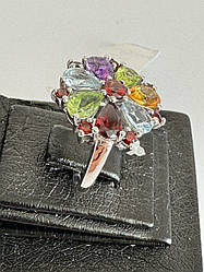 Кільце з кольоровими природними каменями, срібло 18р