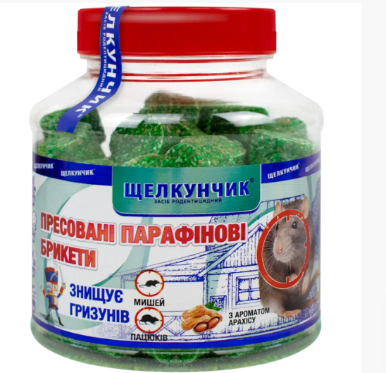🐭 Щелкунчик — пресовані парафінові брикети, 320 г (зелений, арахісовий), родентицид., фото 1