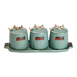 Набір банок з підставкою для сипучих продуктів, 400 мл, зелені HP-15-31