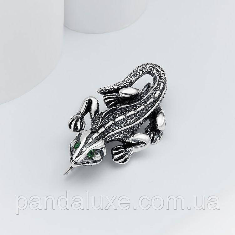 Брошка срібна Ігуана з камінням цирконію, фото 1
