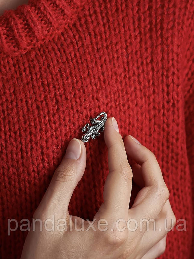 Брошка срібна Ігуана з камінням цирконію, фото 2