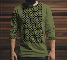 Лонгслив з 3D принтом Вишиванка Як у Степана Бандери в кольорі хакі Бандера Military Style ВСІ Розміри