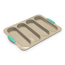 Силіконова форма для випікання багетів LuxShine G123 Mini Baguette 4в1 перфорована бежева