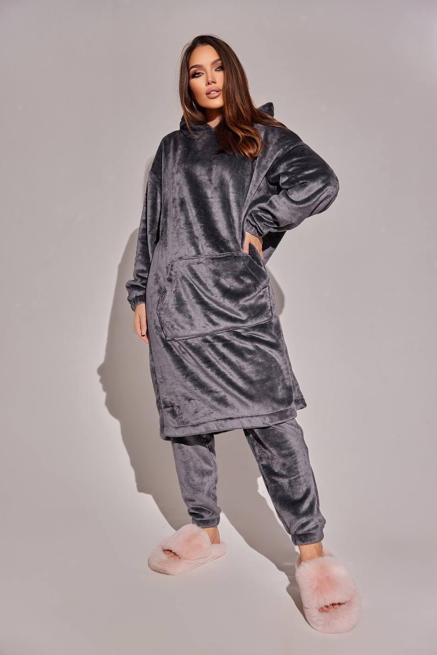 Піжама тепла унісекс (худі+штани) у графітовому кольорі, фото 1